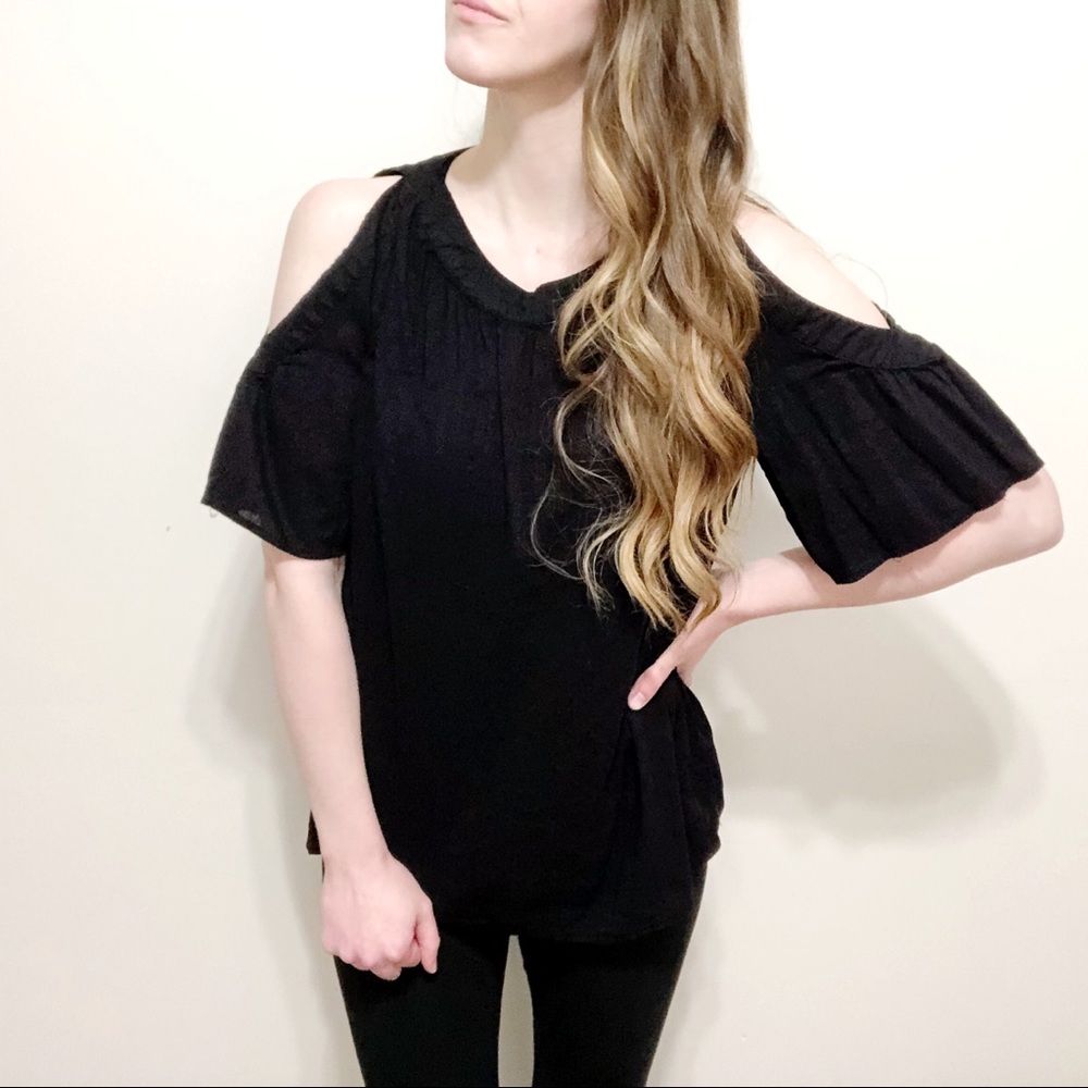 Old Navy Black Bell Sleeve Cold Shoulder Top - Picture 1 of 7